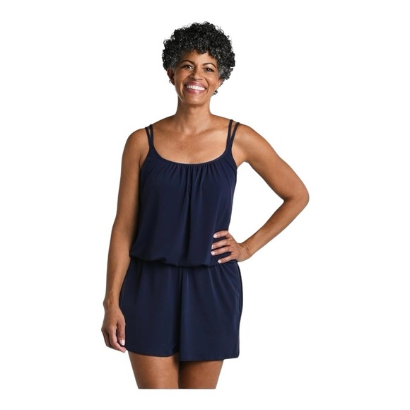 Maxine of Hollywood Other - Maxine Of Hollywood Navy Blue Swimsuit Romper - Size 14